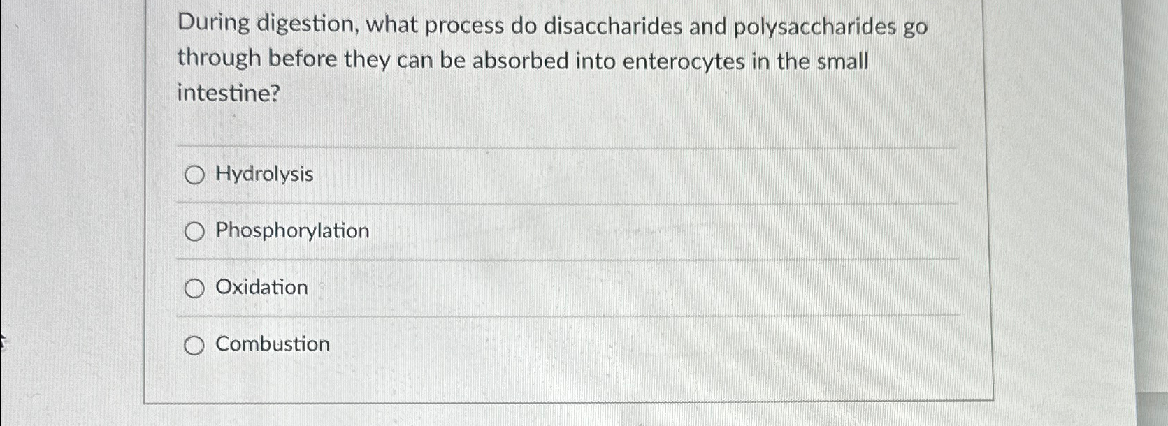 Solved During digestion, what process do disaccharides and | Chegg.com