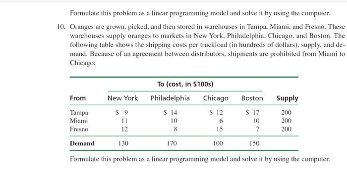 Solved Formulate this problem as a linear programming model | Chegg.com