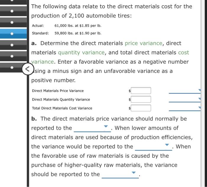 Solved The following data relate to the direct materials | Chegg.com