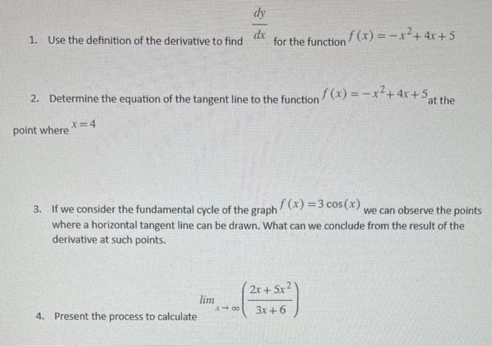 Solved 1. Use the definition of the derivative to find dxdy | Chegg.com