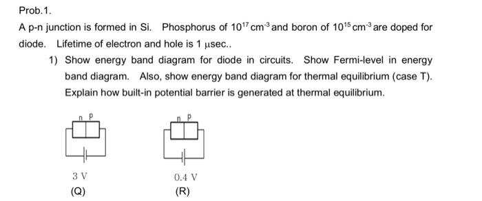 Solved Prob.1. A p-n junction is formed in Si. Phosphorus of | Chegg.com
