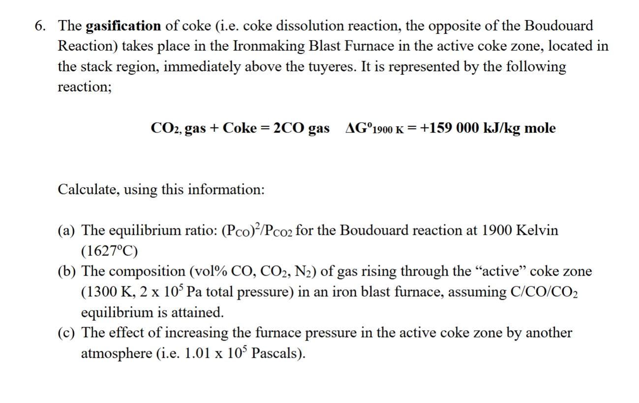 The gasification of ﻿coke (i.e. ﻿coke dissolution | Chegg.com