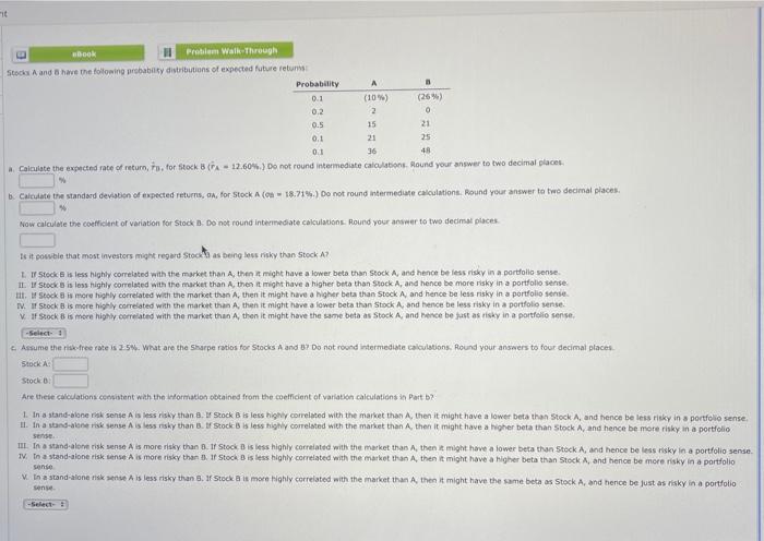 Solved T Book 11 Problem Walk-Through Stocks A And B Have | Chegg.com