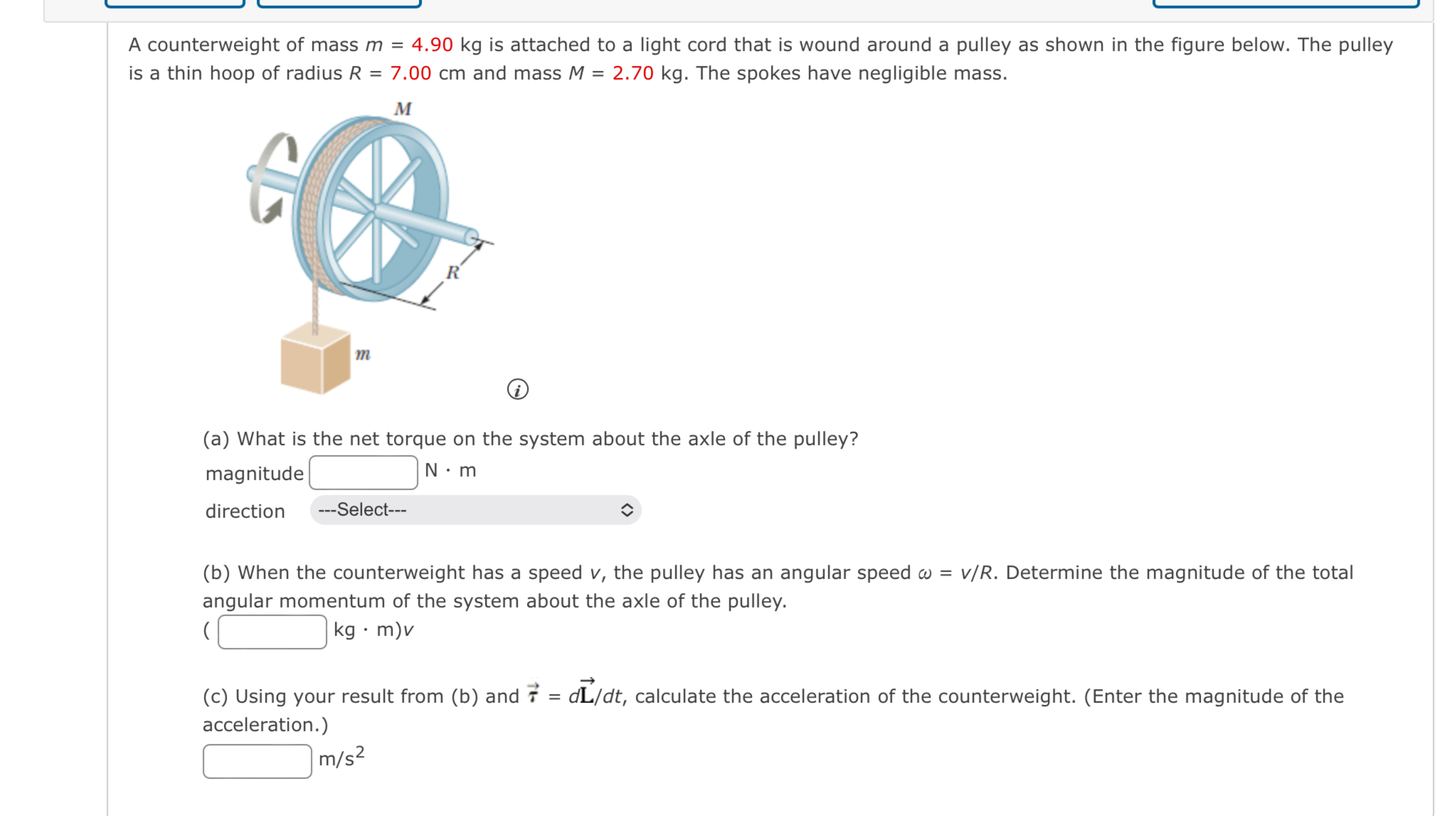 Solved A counterweight of mass m=4.90kg ﻿is attached to a | Chegg.com