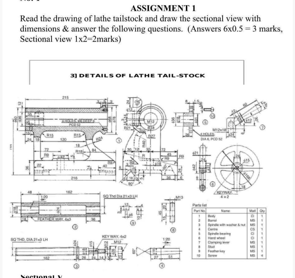 Solved ASSIGNMENT 1 Read the drawing of lathe tailstock and