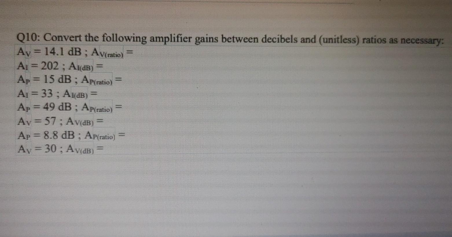 Solved Q10: Convert the following amplifier gains between | Chegg.com