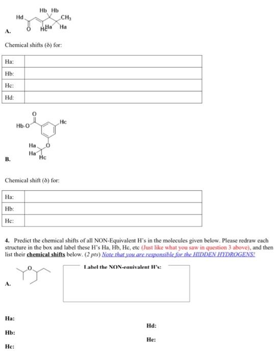Solved Hd Hb Hb CH, Ha Ha A. Chemical shifts (8) for: Ha: | Chegg.com