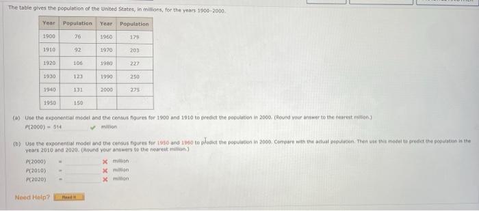 Solved The Table Gives The Population Of The United States, | Chegg.com