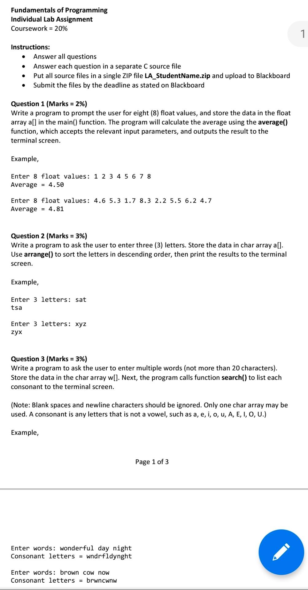 Solved Fundamentals Of Programming Individual Lab Assignment | Chegg.com