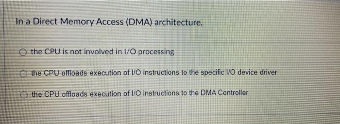 Solved In a Direct Memory Access (DMA) architecture, the CPU | Chegg.com