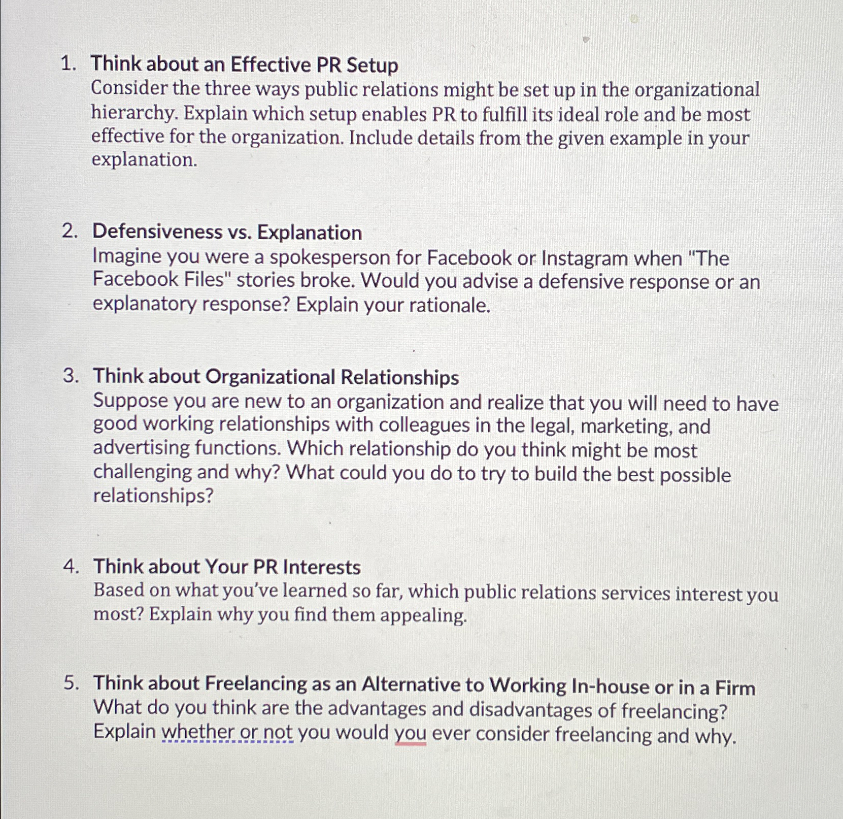 Solved Think about an Effective PR Setup Consider the three | Chegg.com