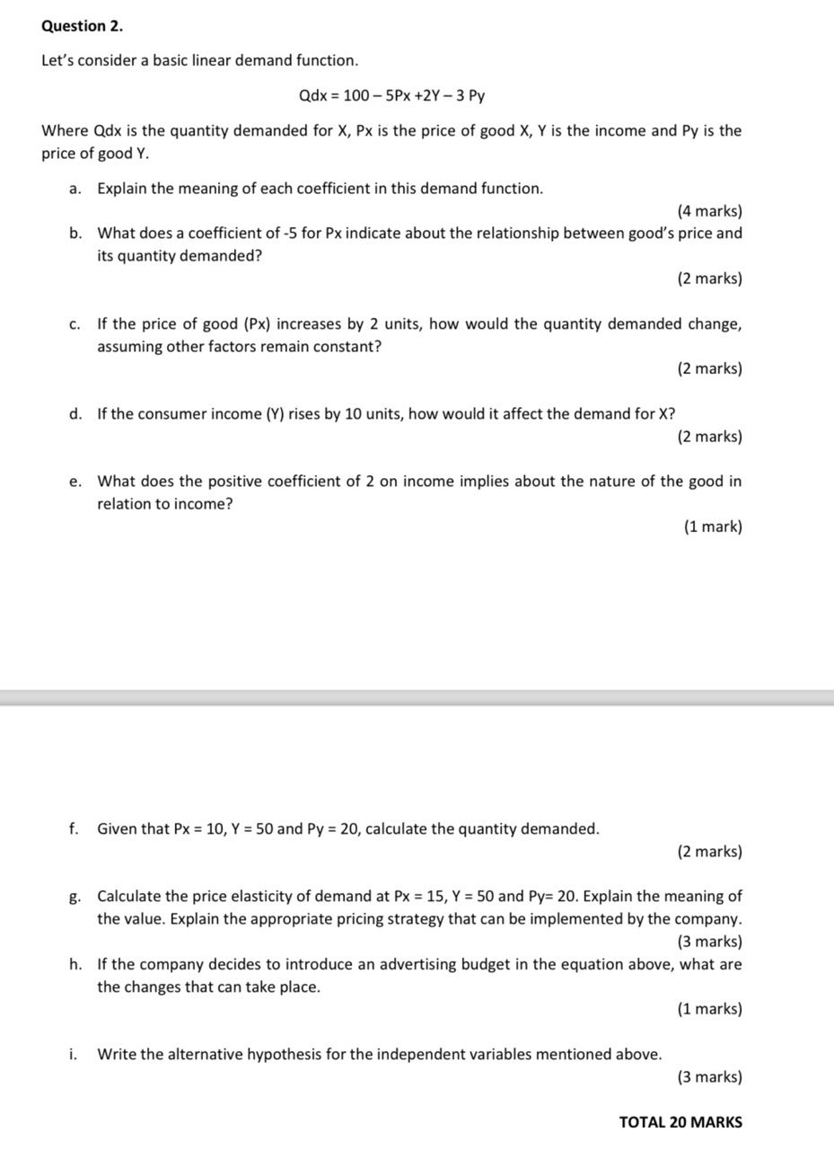 Solved help Question 2.Let's consider a basic linear demand | Chegg.com