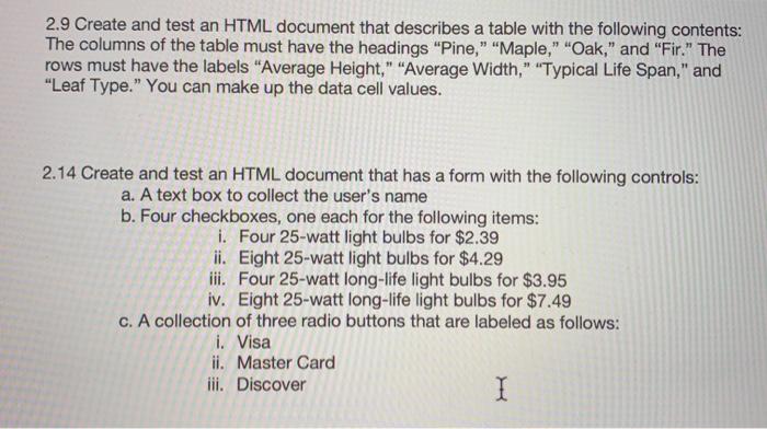 Solved 2.9 Create and test an HTML document that describes a | Chegg.com
