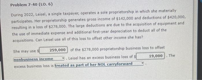Solved During 2022, Leisel, A Single Taxpayer, Operates A | Chegg.com