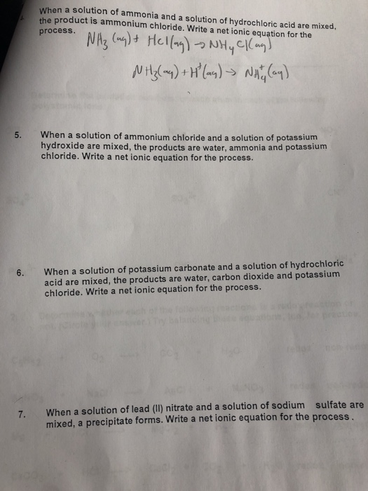 When A Solution Of Ammonia And A Solution Of Chegg 