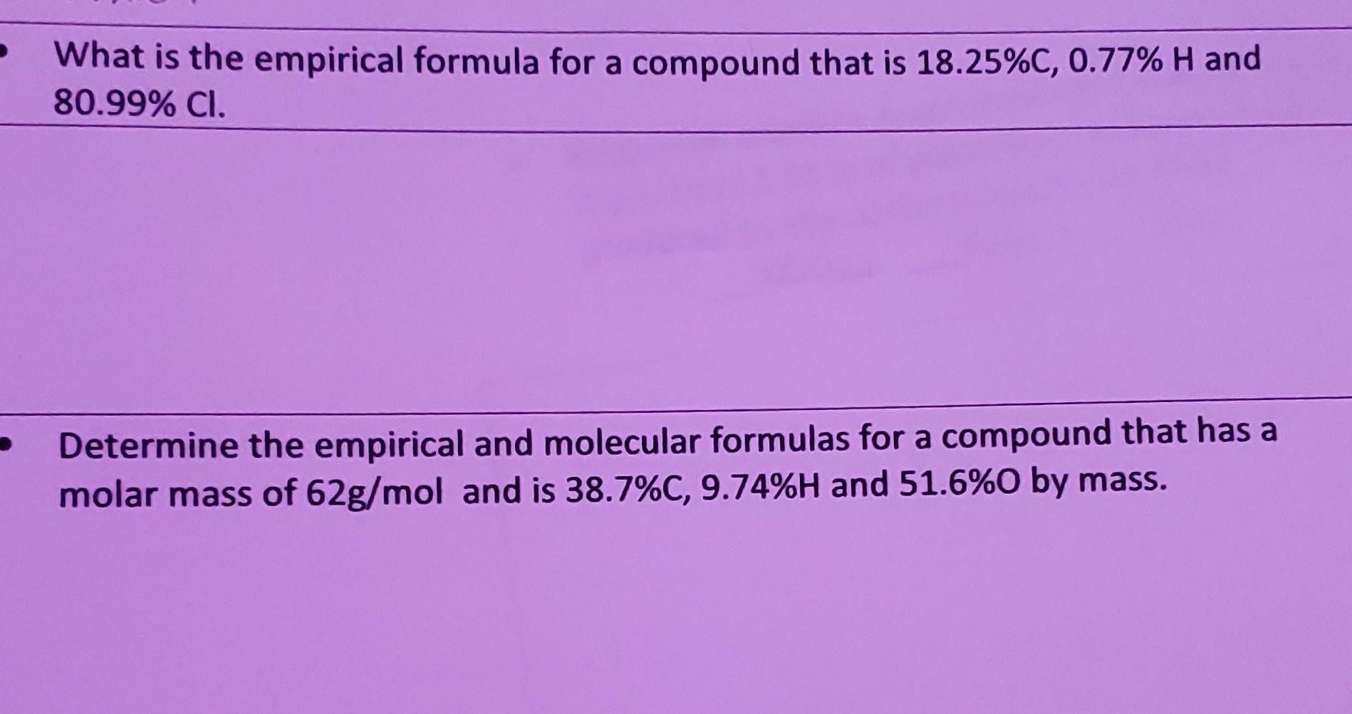 Solved What is the empirical formula for a compound that is | Chegg.com