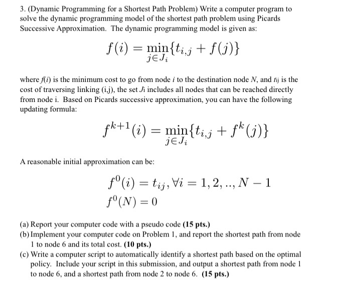 3. (Dynamic Programming for a Shortest Path Problem) | Chegg.com