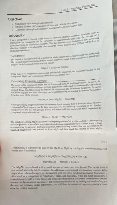 experiment 5 empirical formula report sheet