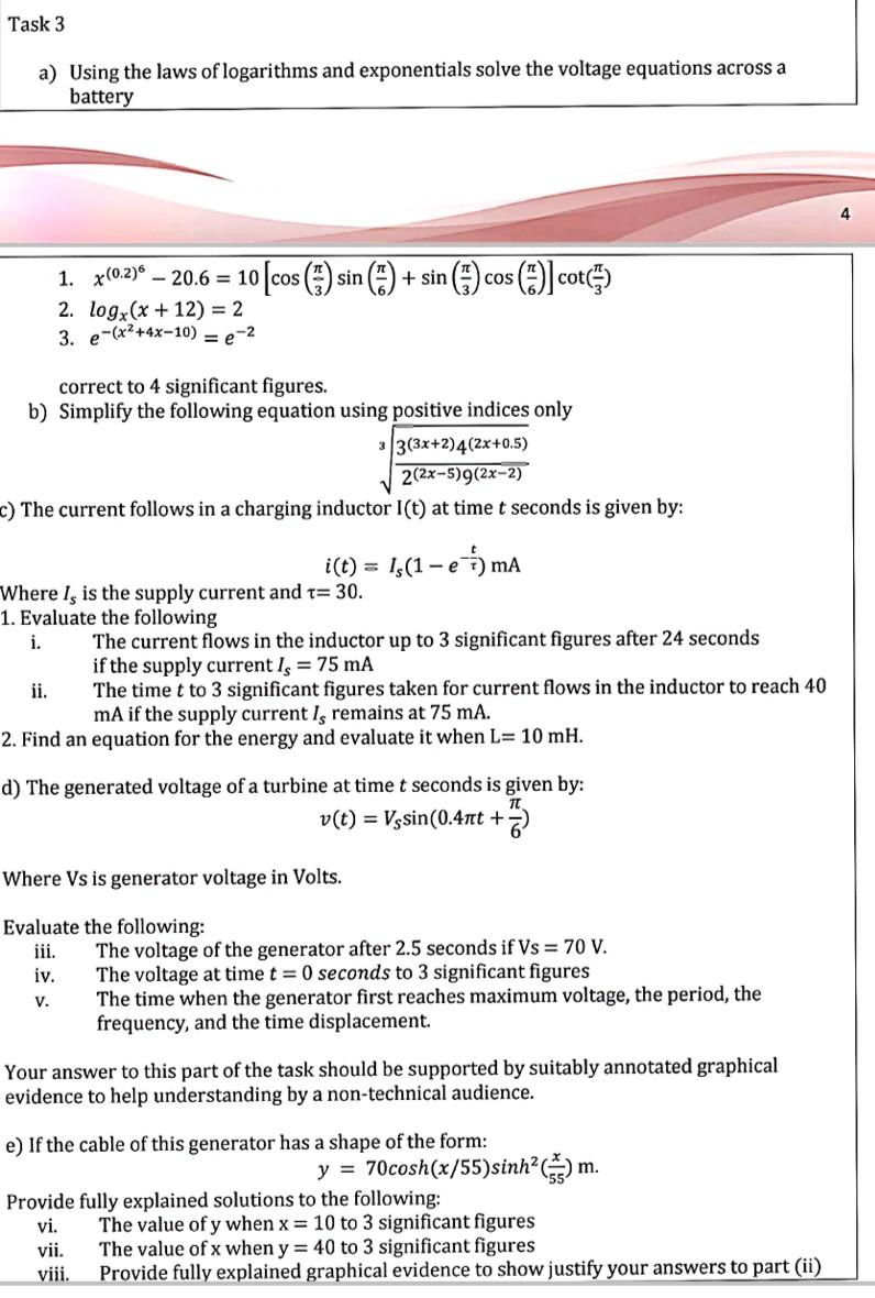 Solved Task 3 A Using The Laws Of Logarithms And Exponen Chegg Com