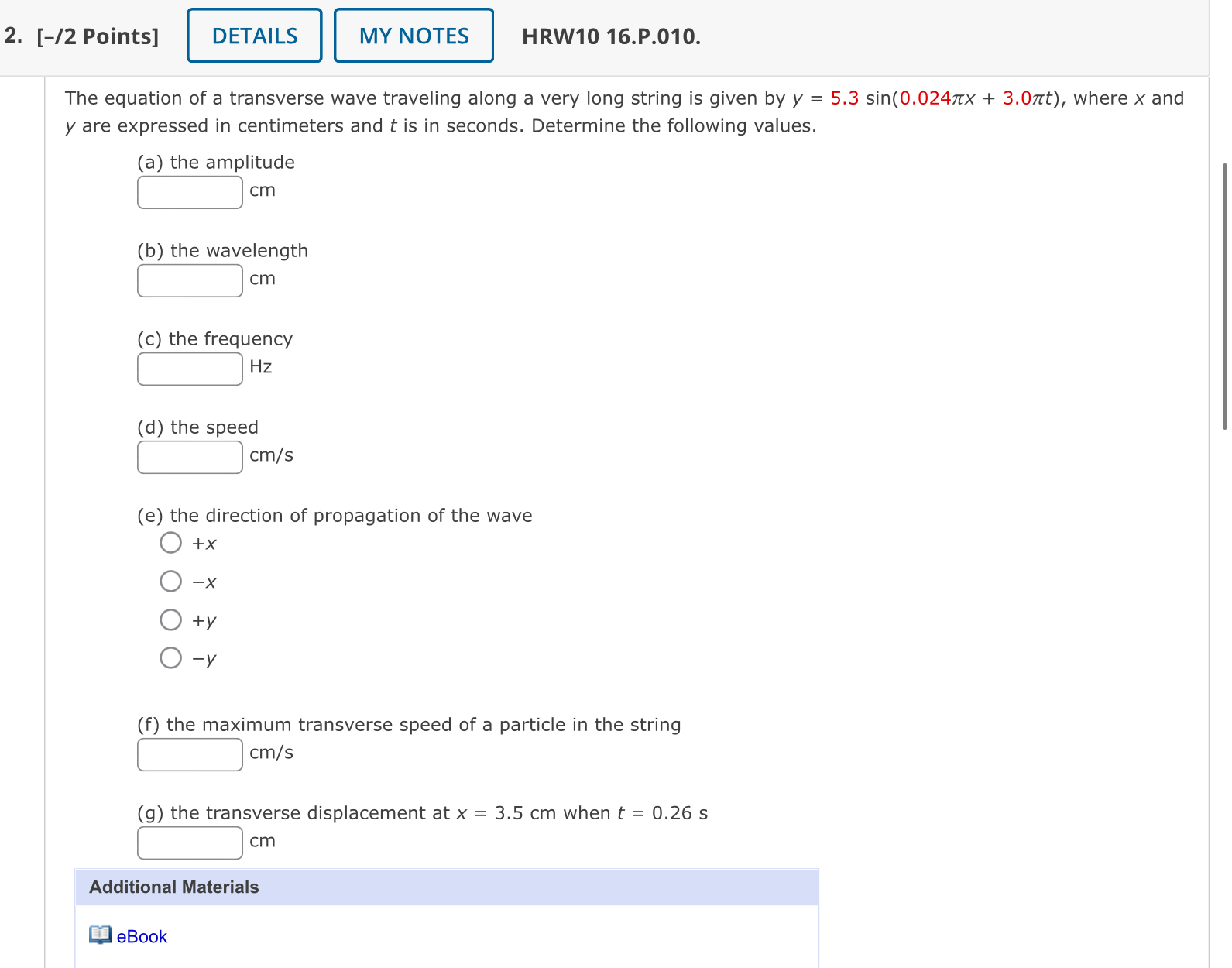 Solved The equation of a transverse wave traveling along a | Chegg.com