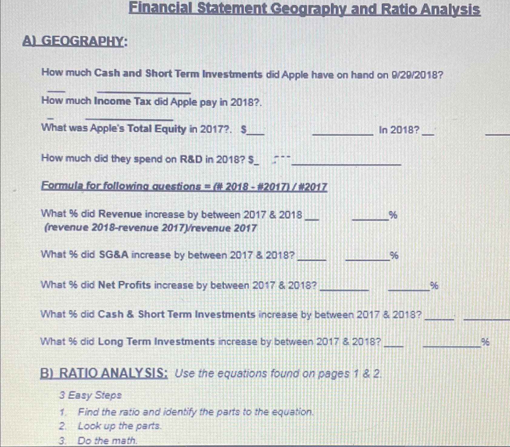 Solved Financial Statement Geography and Ratio AnalysisA) | Chegg.com