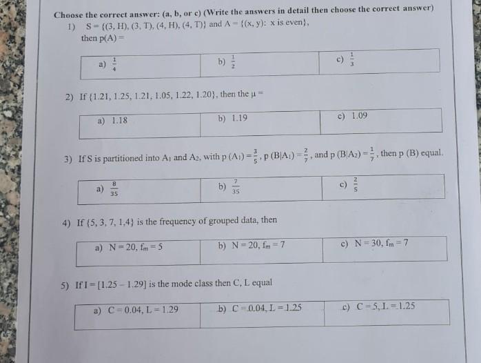 Choose The Correct Answer: (a, B, Or C ) (Write The | Chegg.com