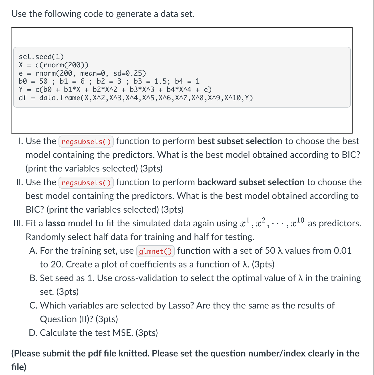 Solved Use the following code to generate a data set. ﻿set. | Chegg.com
