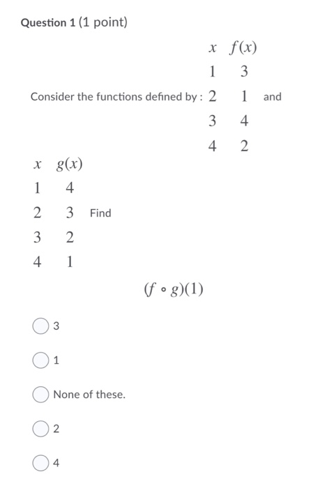 Solved Question 1 (1 point) x f(x) 1 3 3 1 and Consider the | Chegg.com