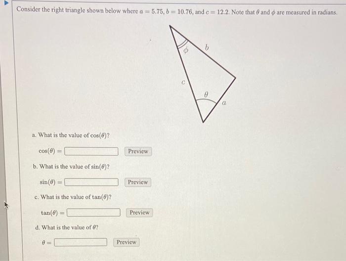 Solved Consider the right triangle shown below where a = | Chegg.com