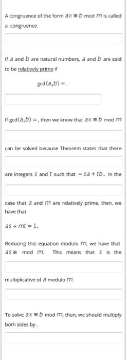 Solved A Congruence Of The Form Ax=b Mod M Is Called A | Chegg.com