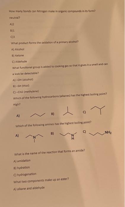 Solved How Many Bonds Can Nitrogen Make In Organic Compounds 