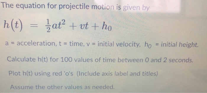 Solved The Equation For Projectile Motion Is Given By H T Chegg Com