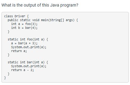 Solved What is the output of this Java program?```Class | Chegg.com