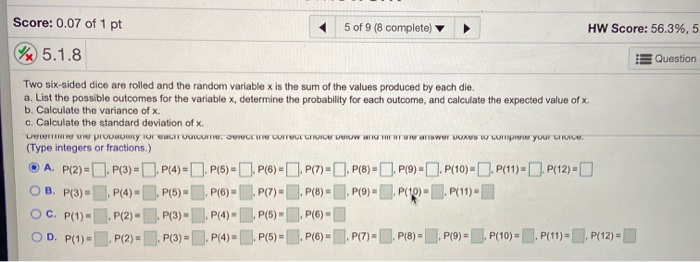 Solved Score: 0.07 of 1 pt 5 of 9 (8 complete HW Score: | Chegg.com