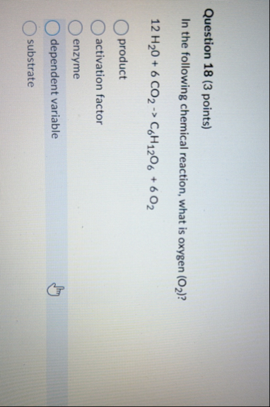 Solved Question 18 (3 ﻿points)In the following chemical | Chegg.com