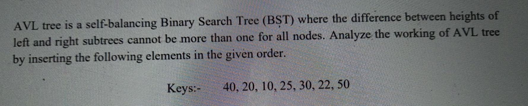 Solved AVL tree is a self-balancing Binary Search Tree (BST) | Chegg.com