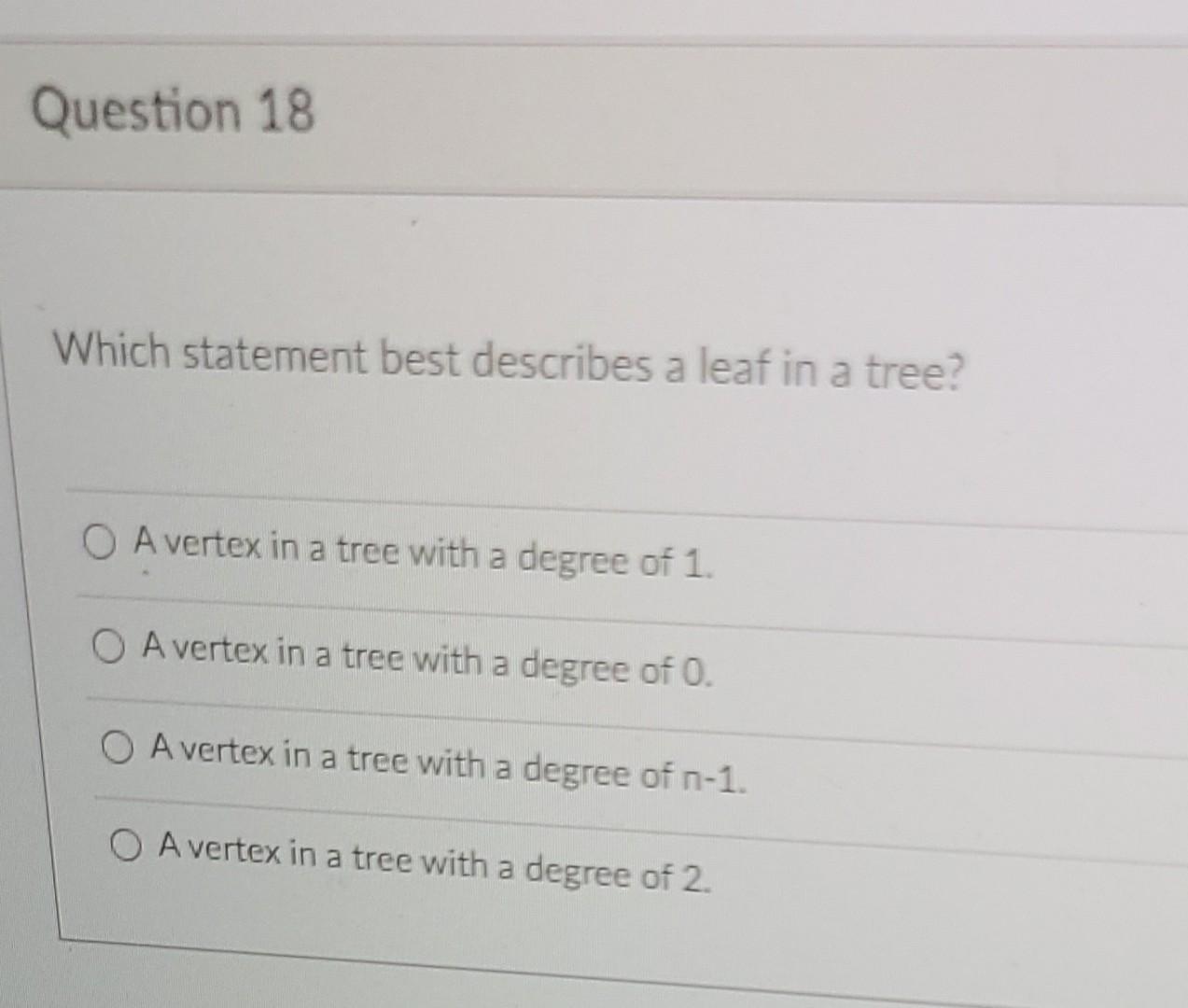 a vertex of degree 1 in a tree is called