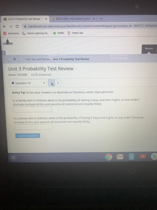 Solved € Unit 3 Probability Test Review - X SOLUTION:a four | Chegg.com
