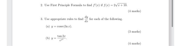 Solved 2. Use First Principle Formula to find f′(x) if | Chegg.com