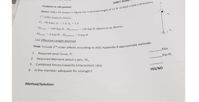 Abet S Problem 4 30 Points Given W8 X 35 Show Chegg Com