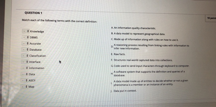 Solved] . Question 1 6 / 10 points Match each of the following meaning