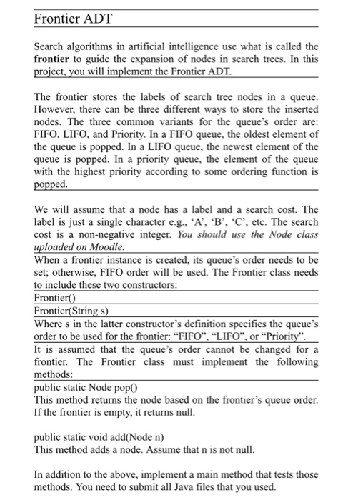 Solved Frontier ADT Search algorithms in artificial | Chegg.com