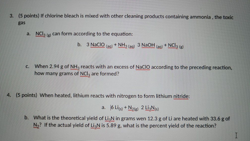 Solved 3. (5 points) If chlorine bleach is mixed with other