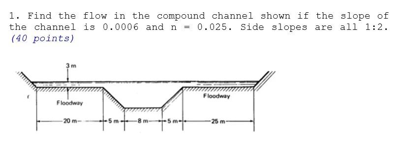 Solved Find the flow in the compound channel shown if the | Chegg.com