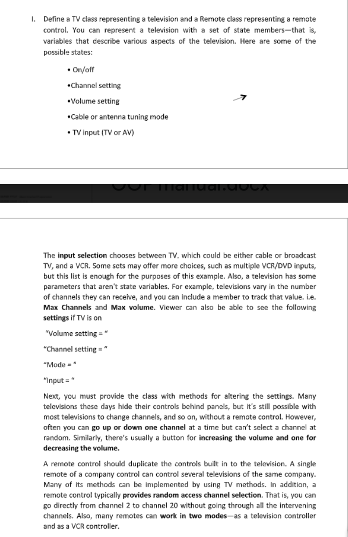 Solved 1. Define a TV class representing a television and a | Chegg.com
