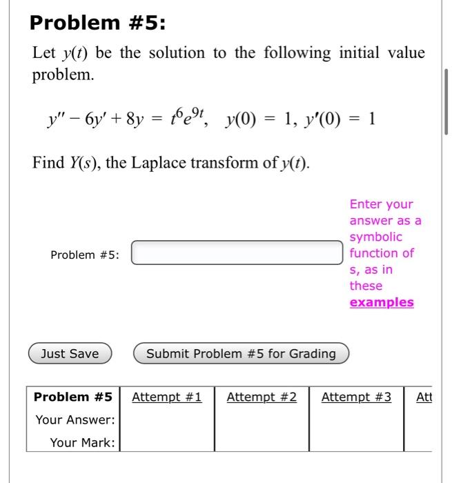 Solved Problem #5: Let Y(t) Be The Solution To The Following | Chegg.com