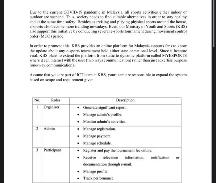 Solved Due to the current COVID-19 pandemic in Malaysia, all 