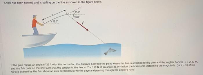 Solved A fish has been hooked and is pulling on the line as | Chegg.com