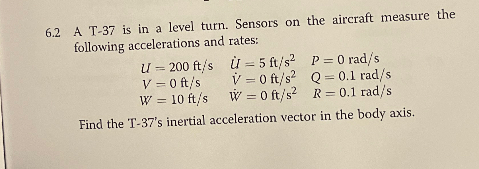 Solved 6.2 ﻿A T-37 ﻿is in a level turn. Sensors on the | Chegg.com