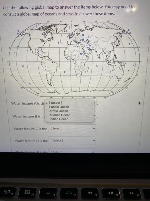 Solved Use the following global map to answer the items | Chegg.com